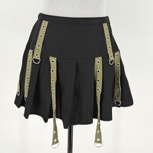 Social Collision Black Pleated‎ Skirt O Ring Goth Punk Mini Size SM